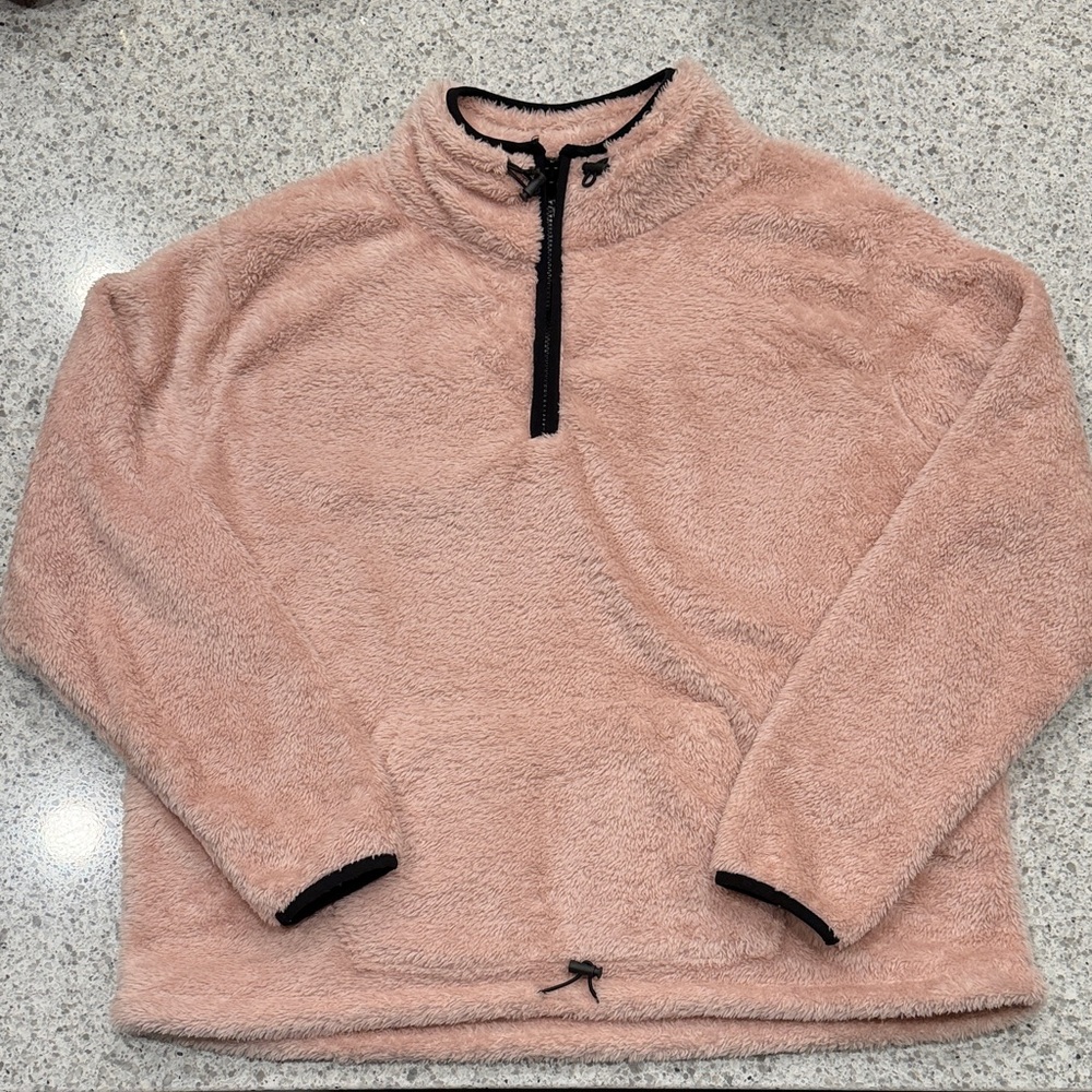 Women’s XL Cozy Soft Pink Fleece Faux Fur Pullover Quarter Zip